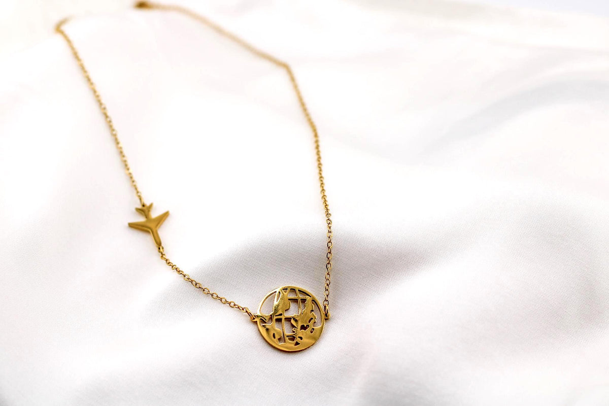 Dainty World Map Necklace: Minimalist Globe Pendant, Travel Gift