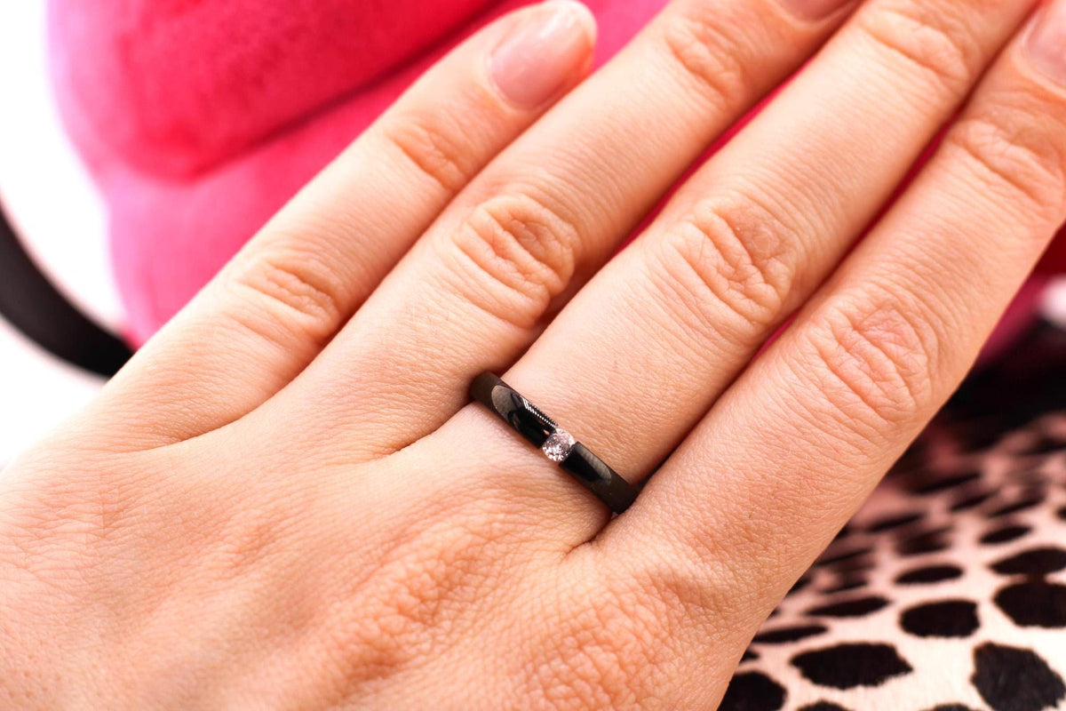 Black Chunky Plastic Ring with Cubic Zirconia