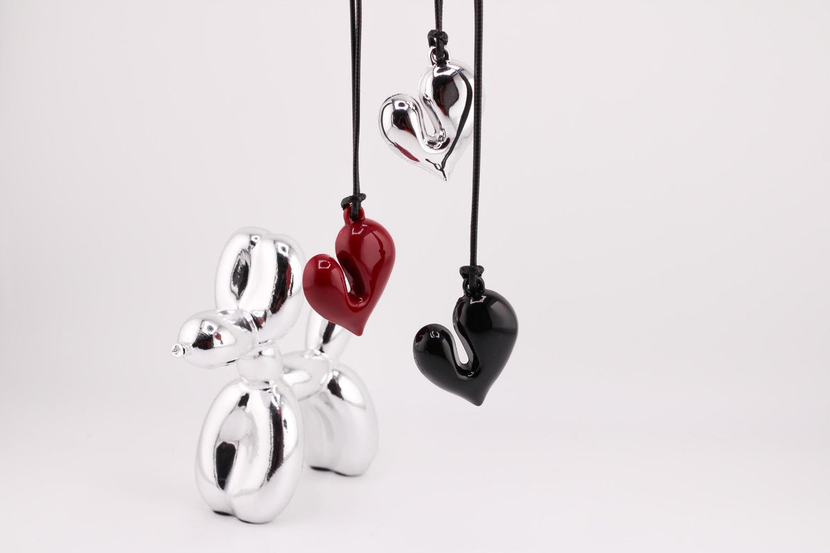 Oversized Asymmetric Heart Pendant Necklace: Long Leather Cord