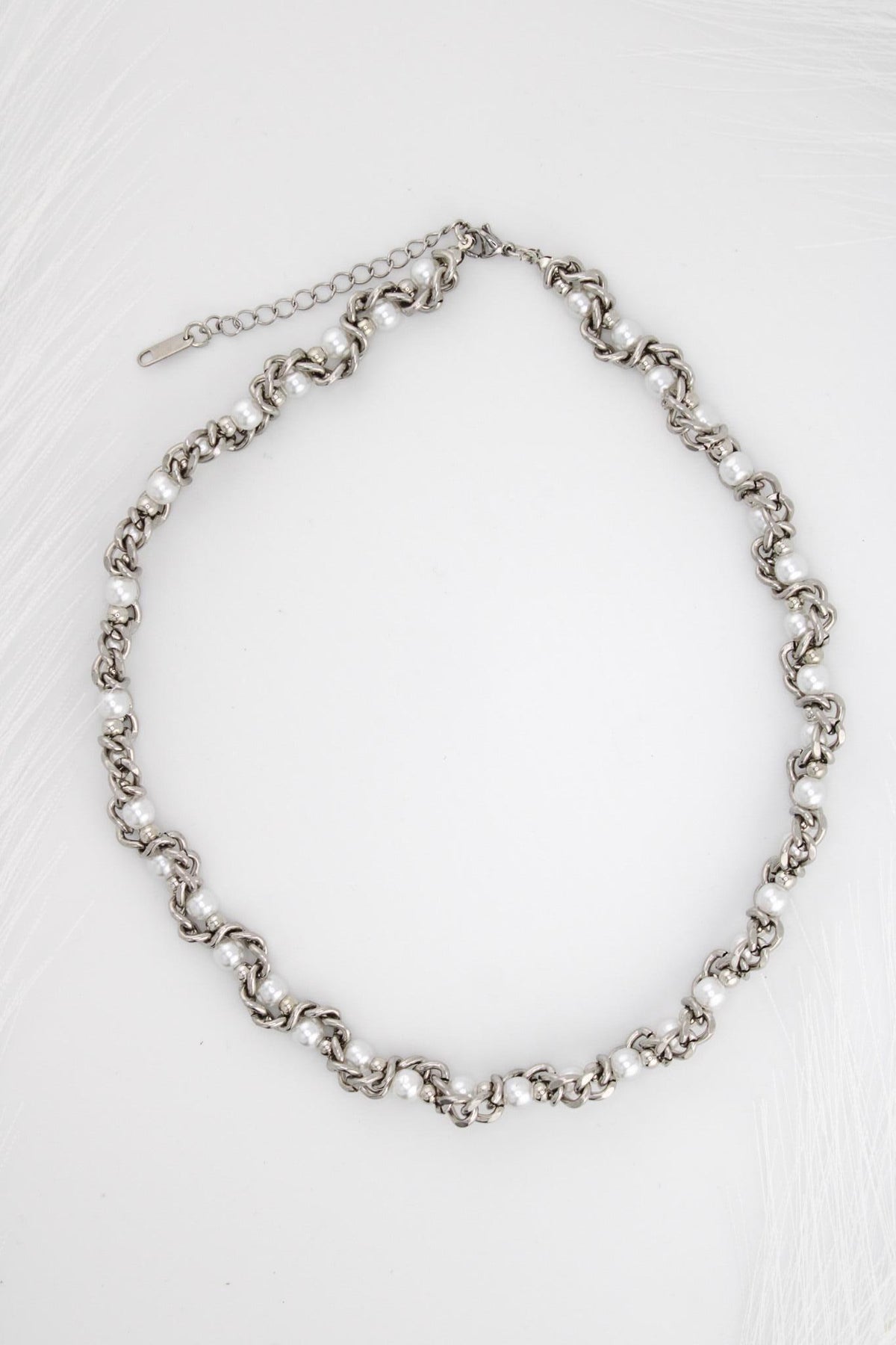 Punk Pearl Chain Necklace, Multilayered Cat Eye Bead, Thorn Jewelry