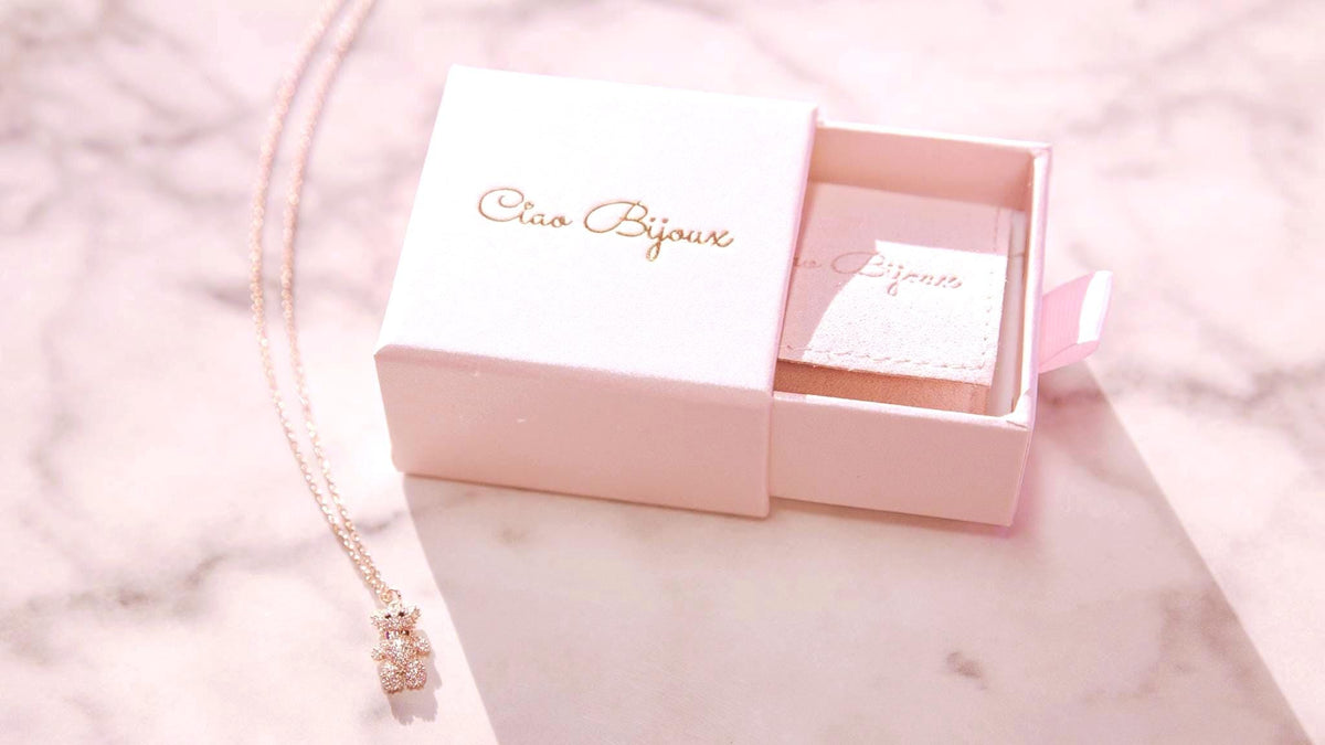 Crystal Bear Pendant Necklace, Gold Stainless Steel, Cubic Zirconia