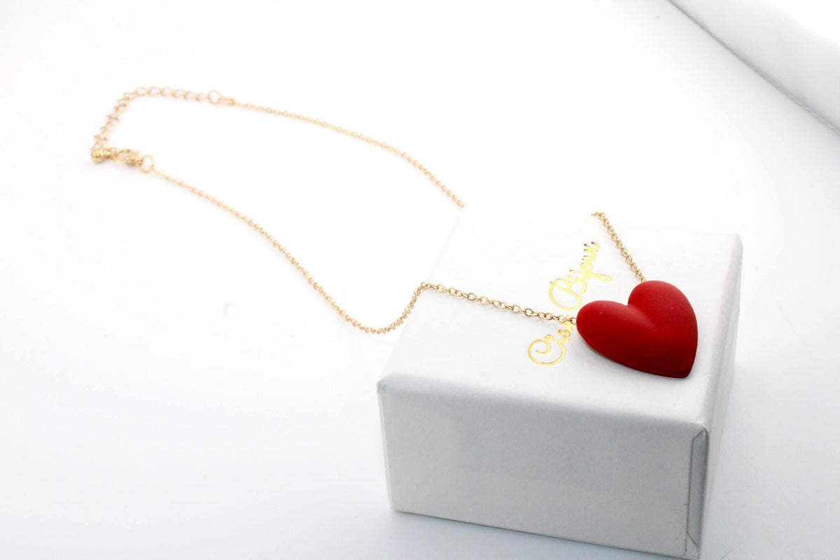 3D Printed Heart Pendant Necklace, Black & Red, Stainless Steel Chain