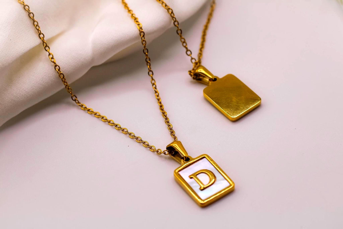 Mother of Pearl Initial Pendant, 18K Gold Filled Letter Necklace