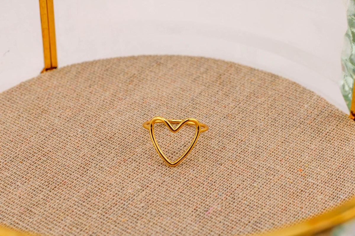 Gold Plated Open Heart Ring, Minimalist Adjustable Band