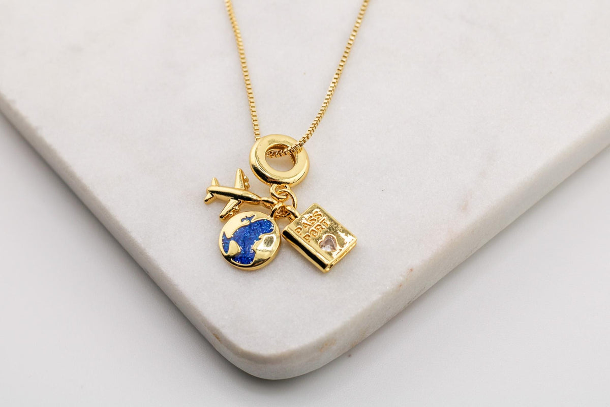 Gold Passport Charm Necklace, Travel Adventure Gift