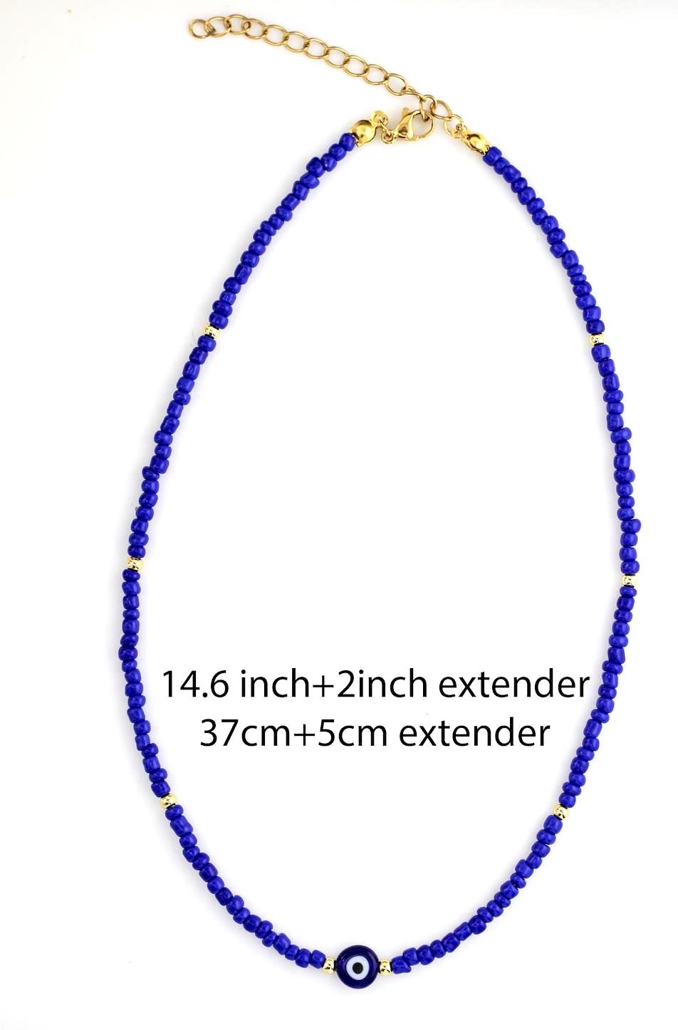 Blue Evil Eye Beaded Necklace: Gold Plated, Turkish Nazar Protection