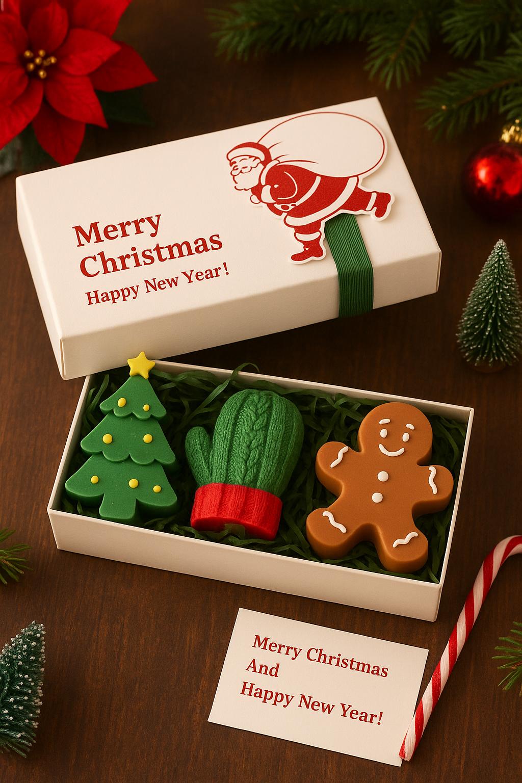 Christmas Candle Gift Set: Gingerbread, Tree & Mitten - Holiday Decor
