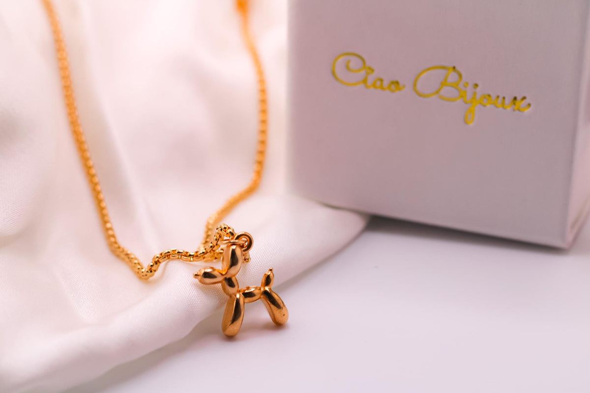 Gold Plated Balloon Dog Necklace, Stainless Steel, 18 Inch