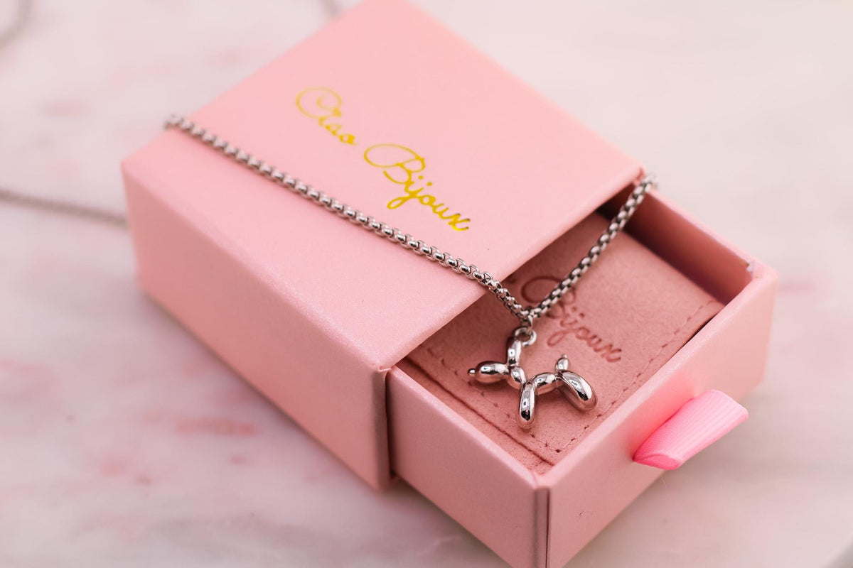 Silver Balloon Dog Necklace, Stainless Steel Pendant, Pet Lover Gift