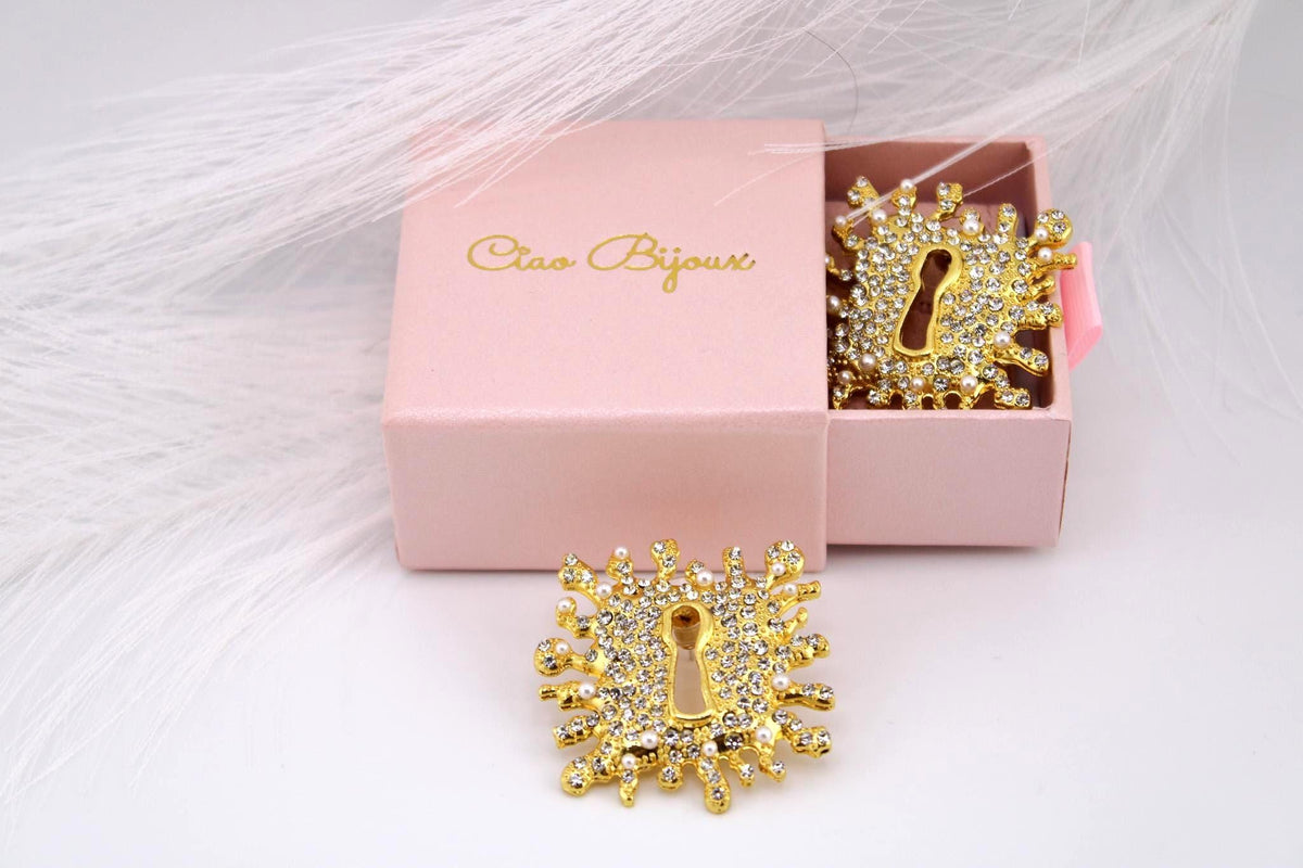 Keyhole Earrings /Vintage Rhinestone Statement Jewelry/Art Deco Style Dangle Earrings/Unique Gift