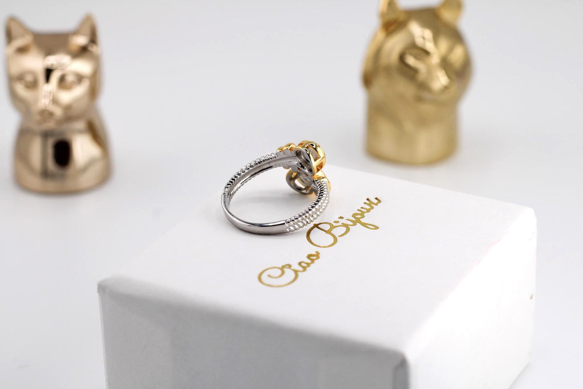 Gold Plated Silver Ring with Twin Rhinestones: Modern Minimalist Jewelry