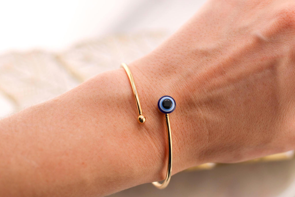 Gold-Plated Evil Eye Charm Bracelet: Turkish Nazar Protection Jewelry