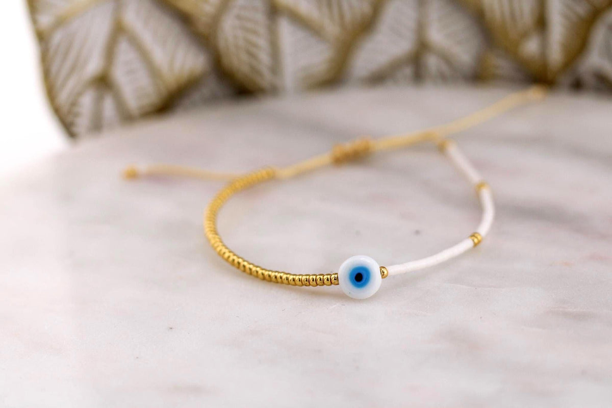 Gold Filled Evil Eye Bracelet, Dainty Protection Jewelry