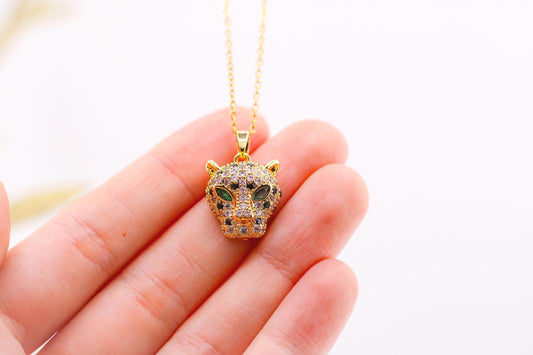 Tiny Panther Necklace: Gold-Tone Feline Charm, Stainless Steel