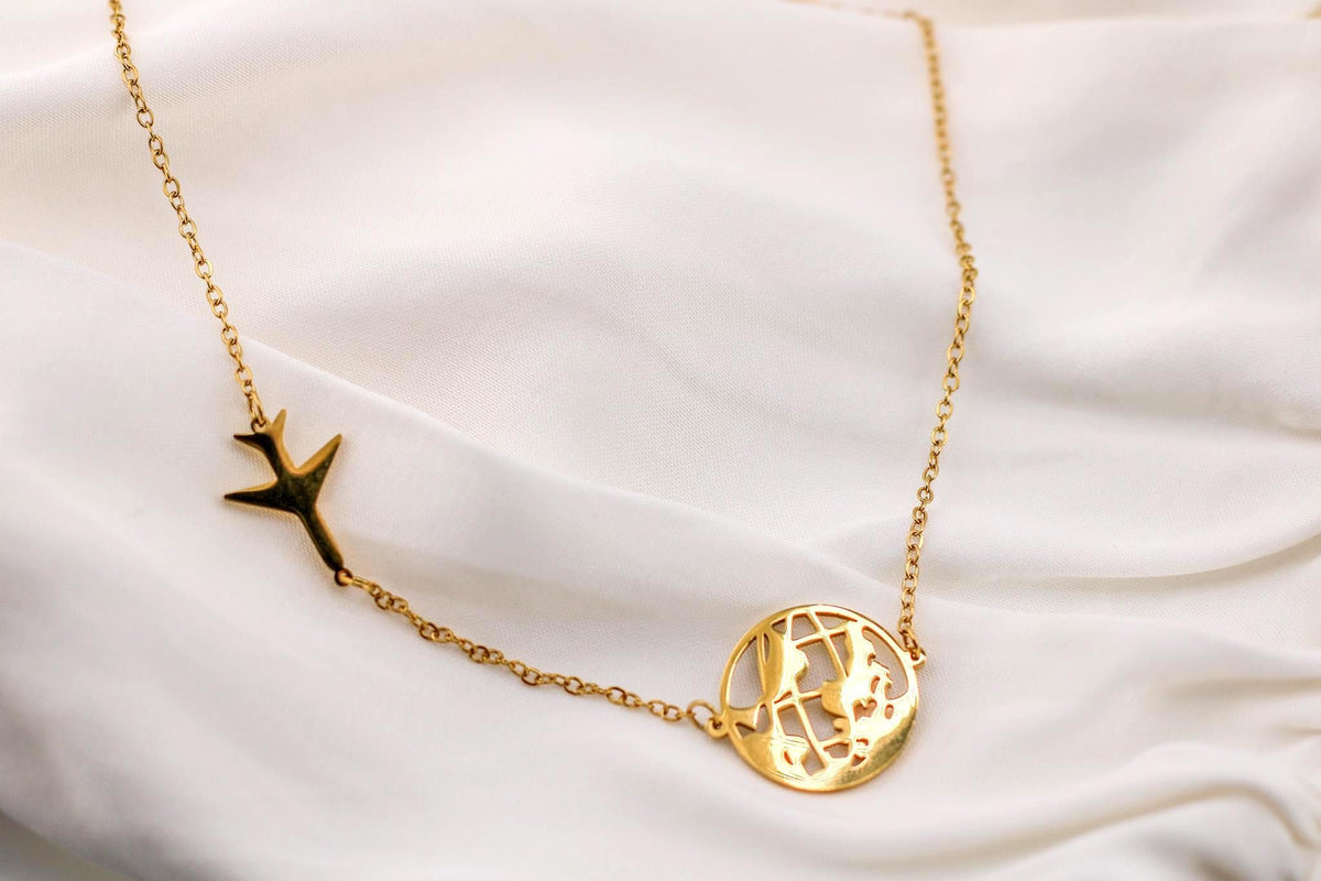 Dainty World Map Necklace: Minimalist Globe Pendant, Travel Gift