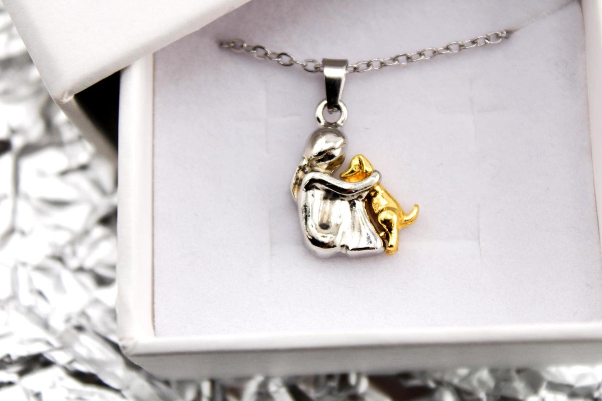 Cartoon Gold Dual-Color Human & Dog Pendant Necklace/Cute Friendship Jewelry Gift for Friends