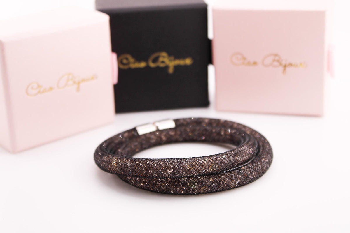 Lovely Crystal Mesh Bracelet/Tube Crystals Double Wrap with Magnetic Clasp/Jewelry for Women, Men, and Girls