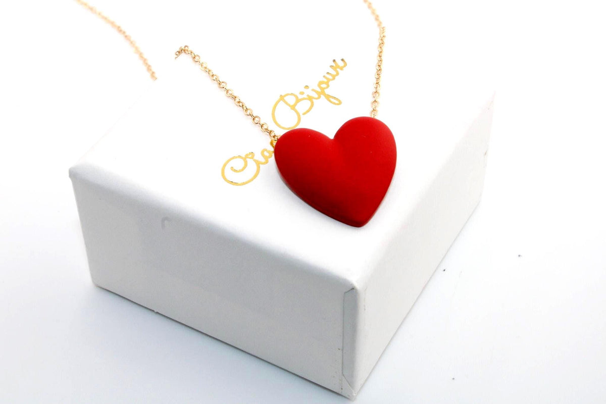 3D Printed Heart Pendant Necklace, Black & Red, Stainless Steel Chain