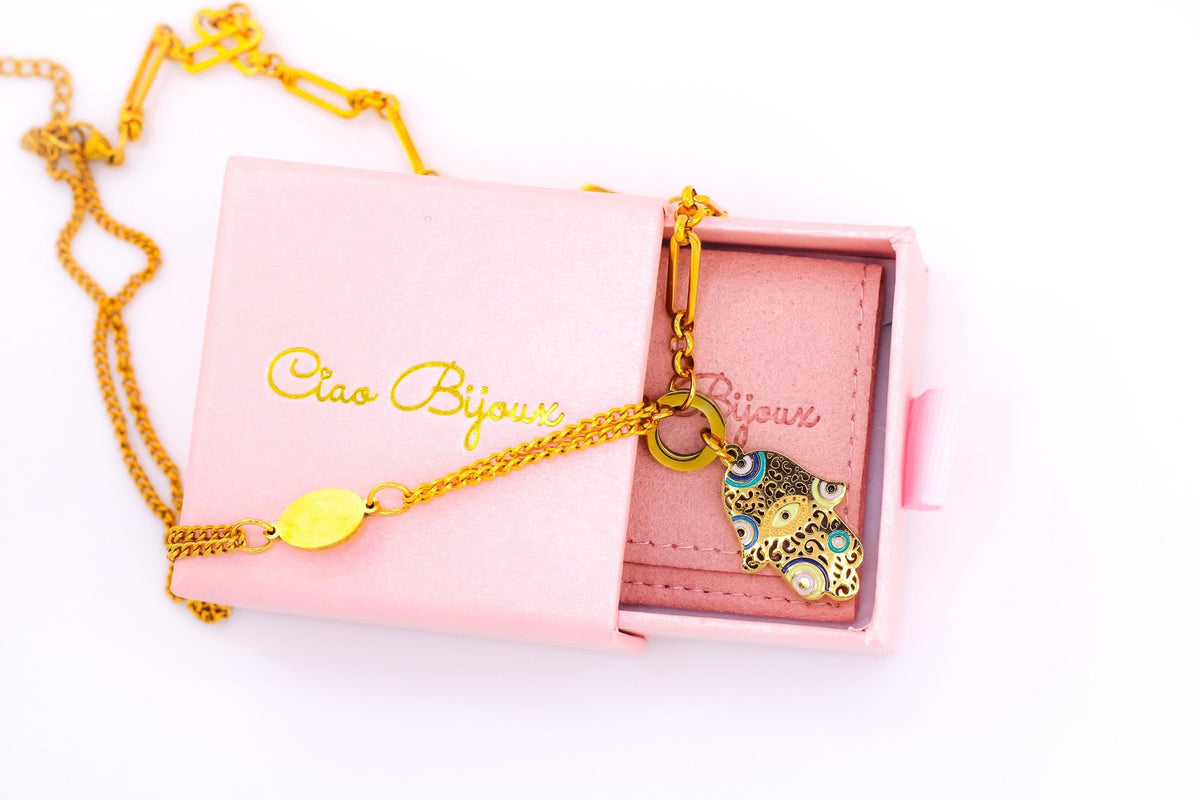 Dainty Gold Hamsa Hand Necklace, Minimalist Protection Charm