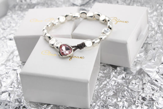 Silver Pink Rhinestone Bracelet/Sparkling Crystal Jewelry for Women/Gift for Her