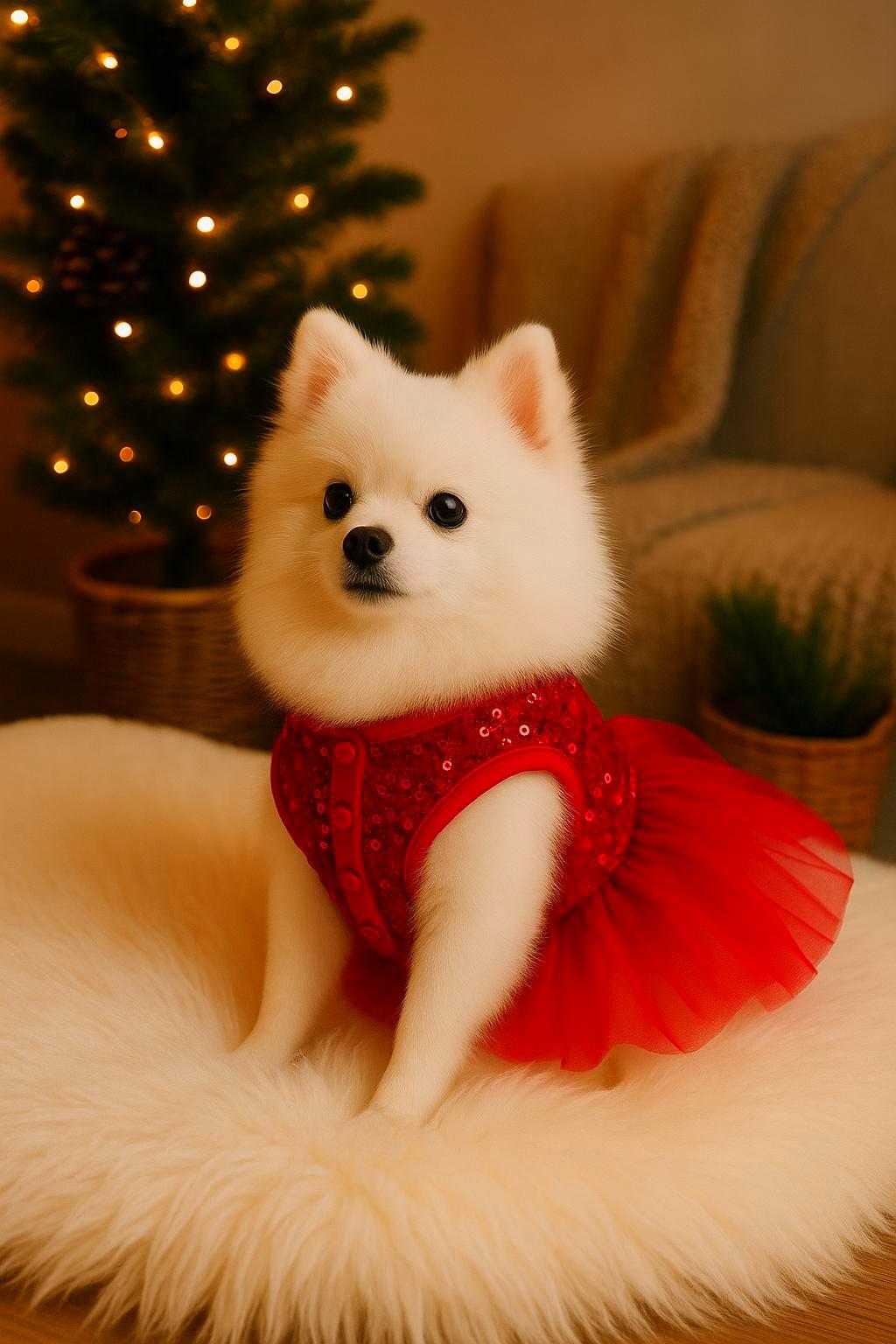 Red Sequin Tulle Christmas Pet Dress: Holiday Party Outfit