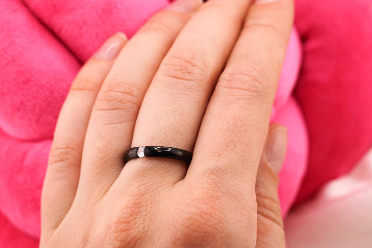Black Chunky Plastic Ring with Cubic Zirconia