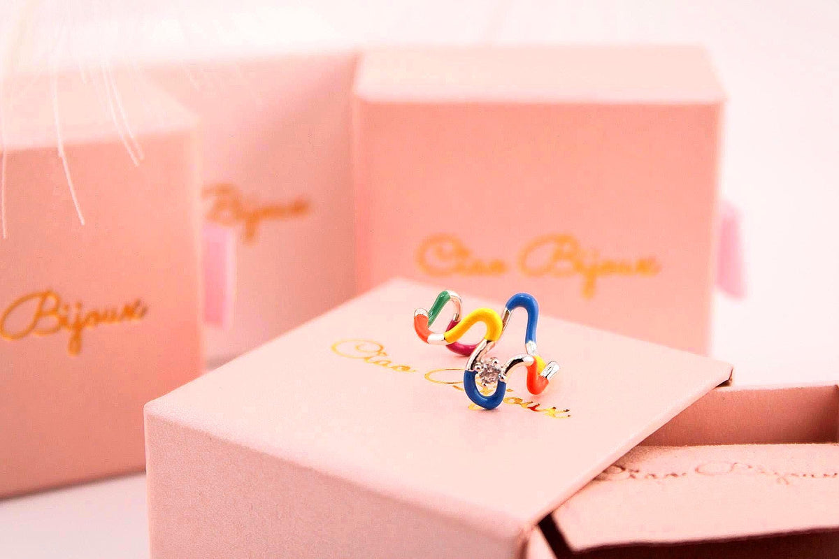 Sterling Silver Rainbow Twist Ring, Candy-Colored Party Jewelry