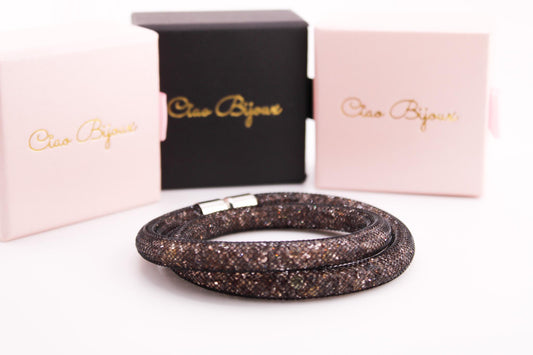 Lovely Crystal Mesh Bracelet/Tube Crystals Double Wrap with Magnetic Clasp/Jewelry for Women, Men, and Girls