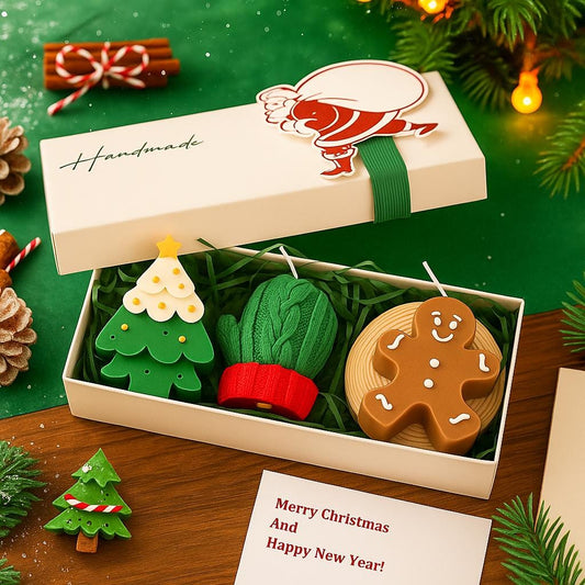 Christmas Candle Gift Set: Gingerbread, Tree & Mitten - Holiday Decor
