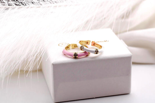 Colorful Enamel Ring/Gold Enamel Band/Multicolor CZ Ring/Rainbow Statement Ring/Dainty Stackable Jewelry