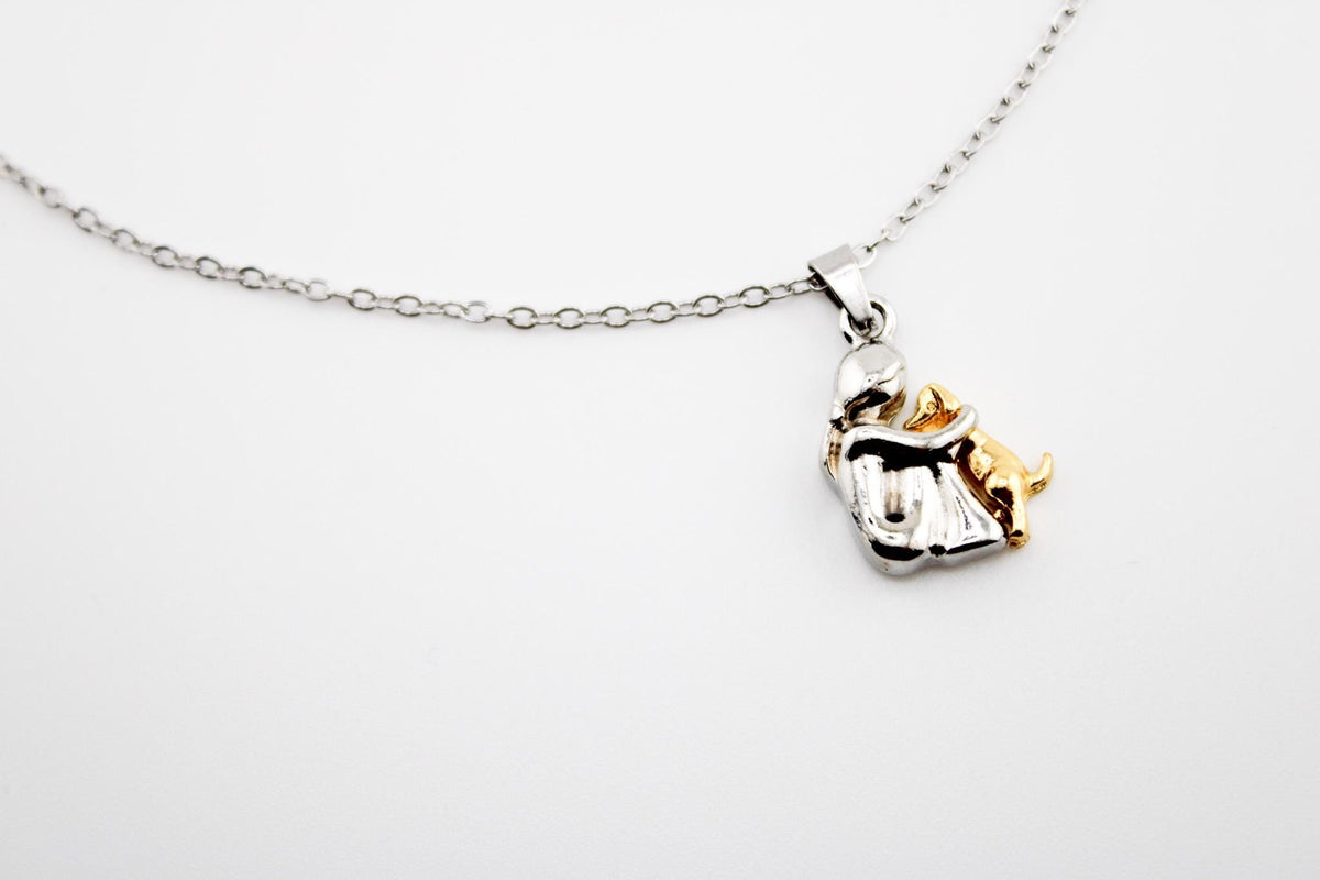 Cartoon Gold Dual-Color Human & Dog Pendant Necklace/Cute Friendship Jewelry Gift for Friends