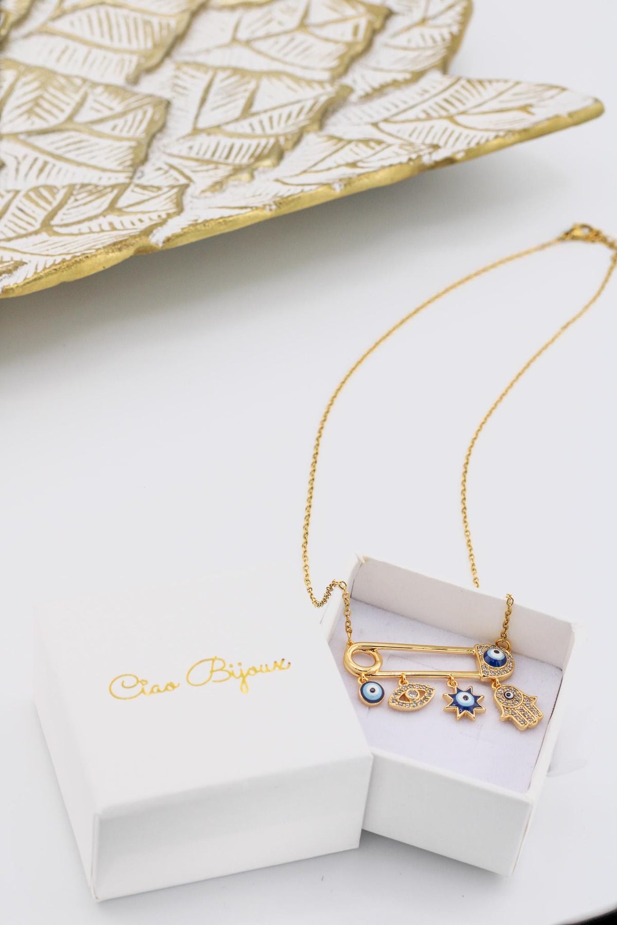 Evil Eye Charm Necklace: Gold Plated Pin, Spiritual Protection