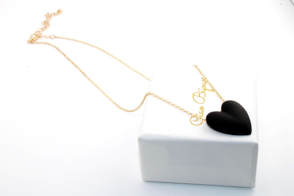 3D Printed Heart Pendant Necklace, Black & Red, Stainless Steel Chain