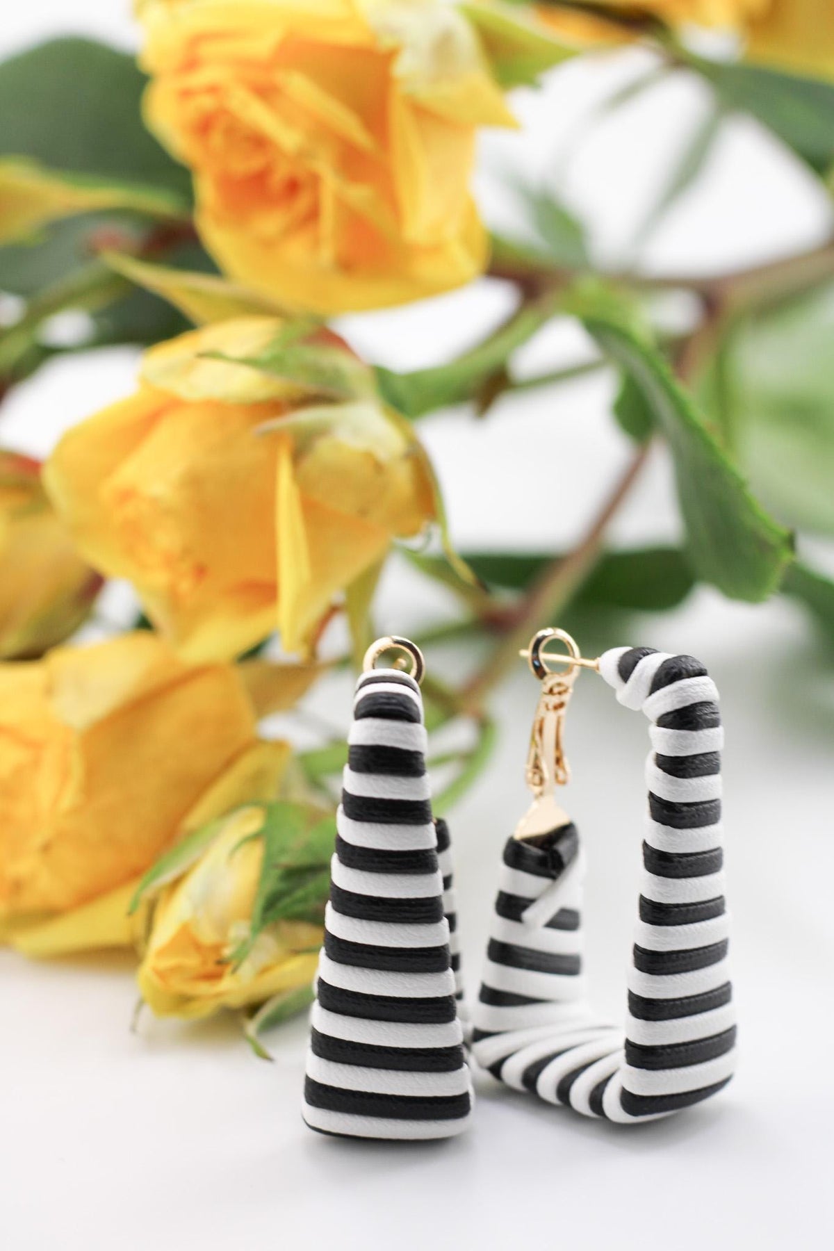 Bohemian Leather Earrings/Black White Stripes/Zebra Print Jewelry/Lightweight Dangle Earrings/ Gift for Her