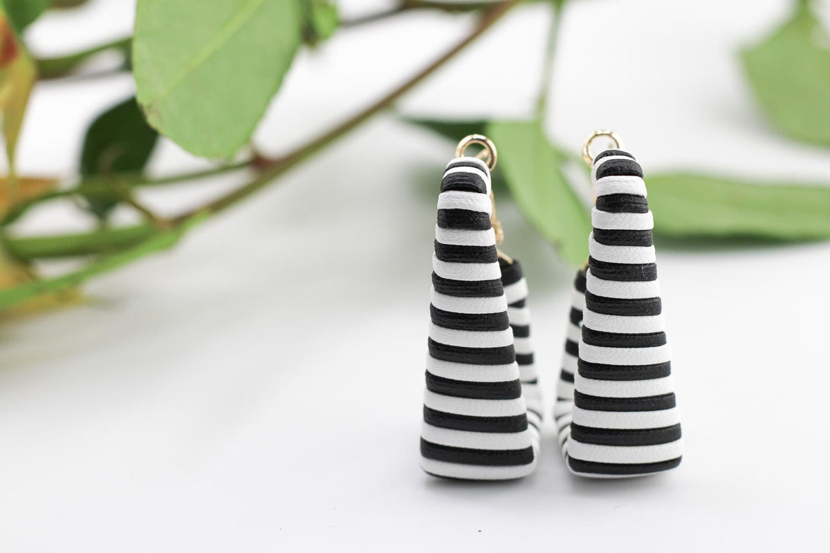 Bohemian Leather Earrings/Black White Stripes/Zebra Print Jewelry/Lightweight Dangle Earrings/ Gift for Her
