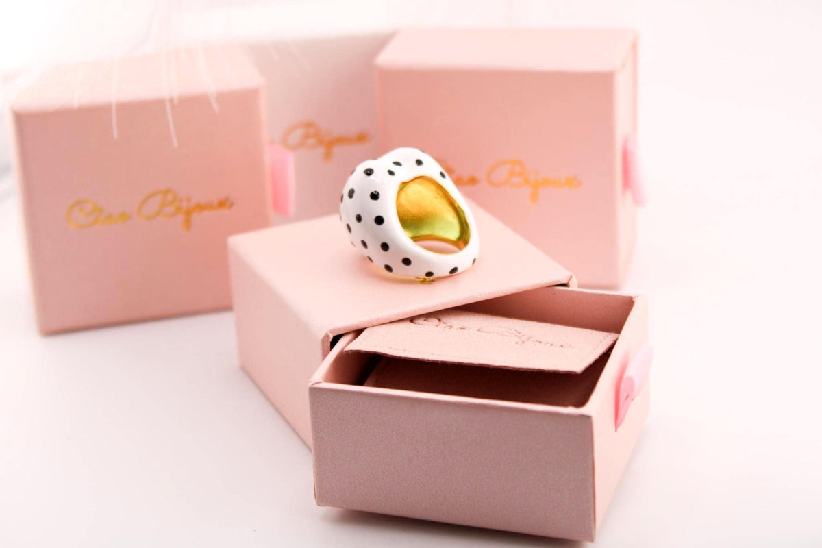 Polka Dot Heart Ring, Vintage Glaze Cuff, Kawaii Fashion