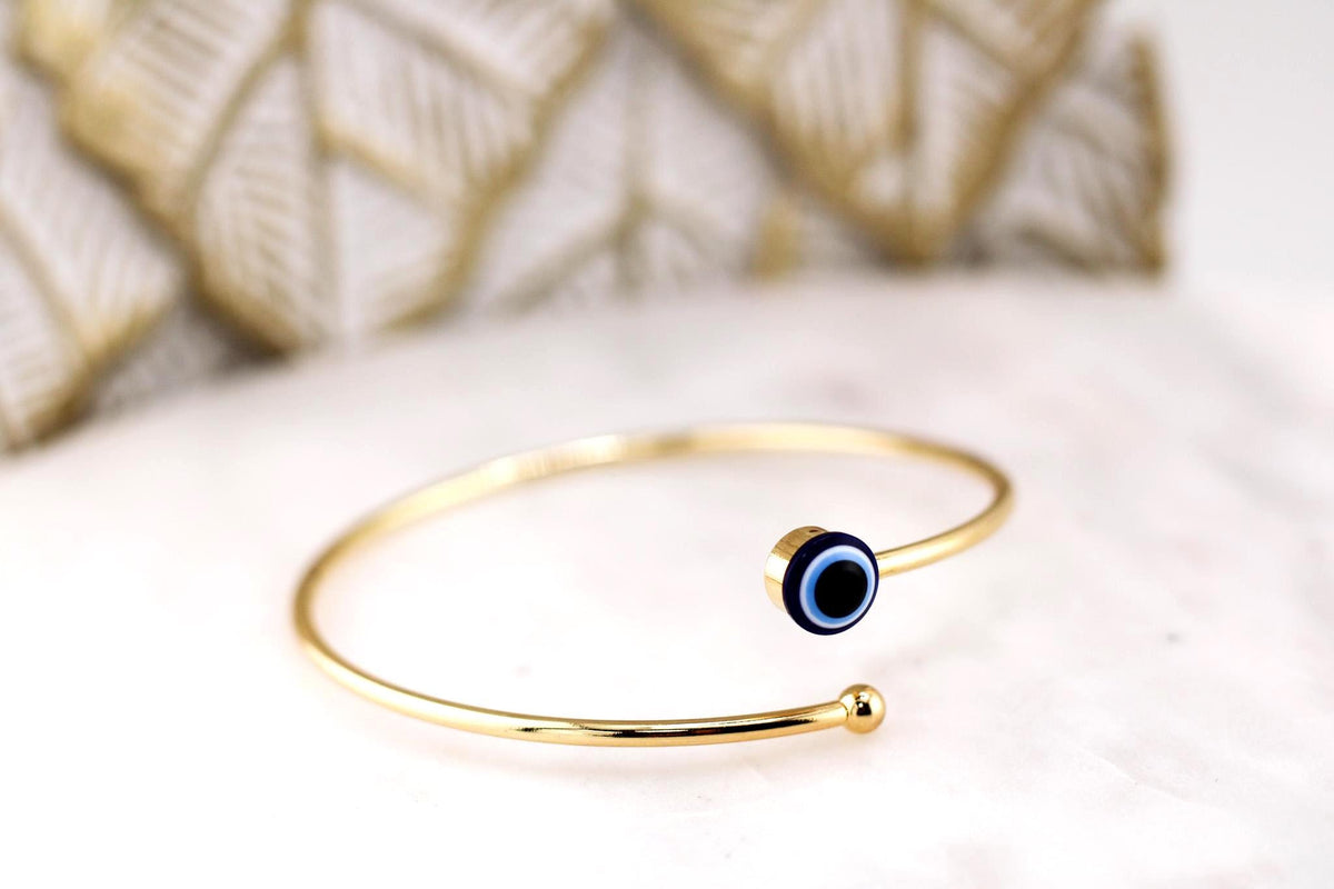 Gold-Plated Evil Eye Charm Bracelet: Turkish Nazar Protection Jewelry