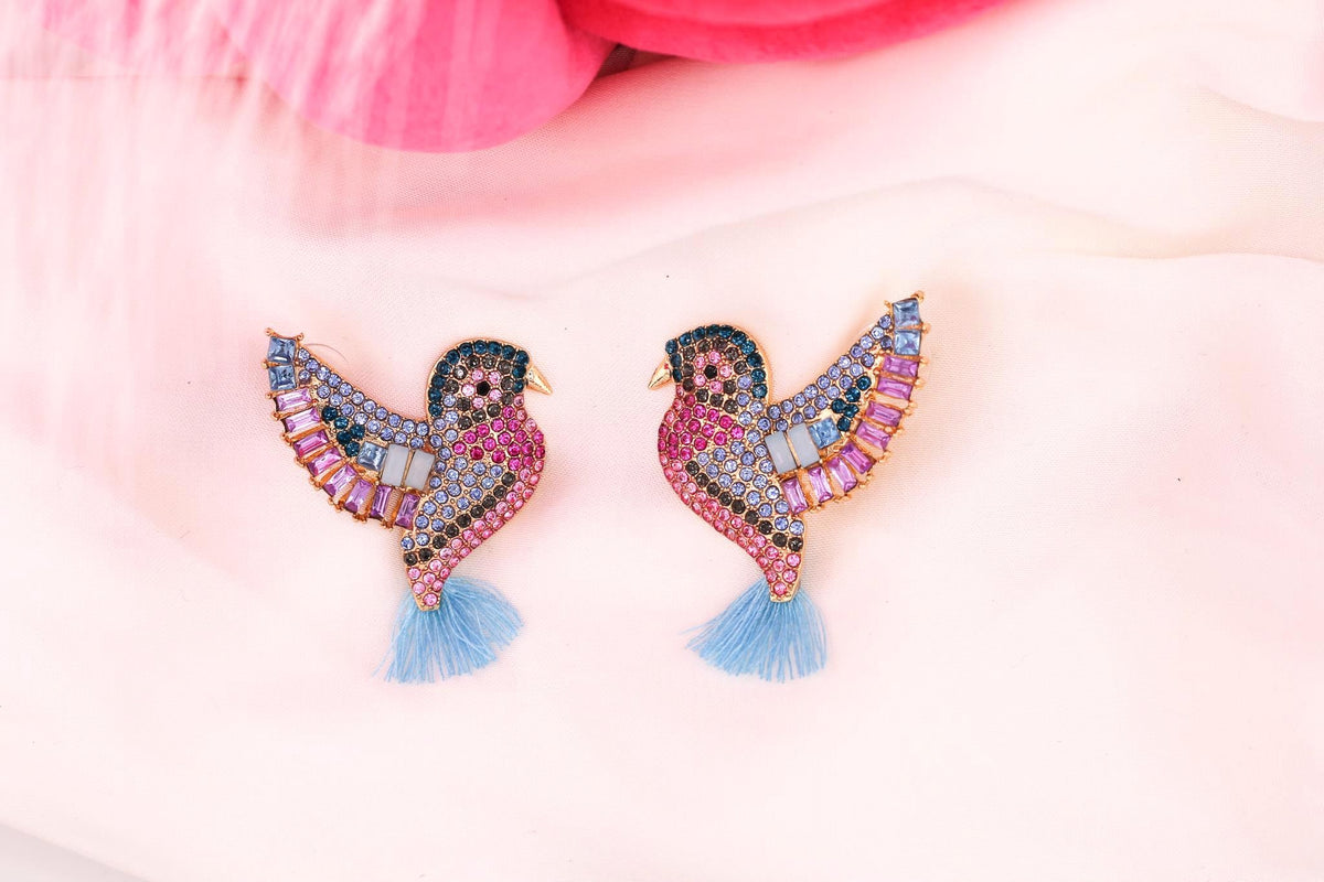 Birthstone Hummingbird Earrings, Dangling Bird Jewelry