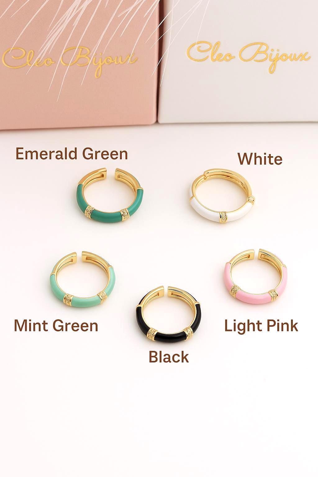 Gold-Plated Enamel CZ Ring: Multicolor Stackable Jewelry