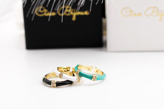Gold-Plated Enamel CZ Ring: Multicolor Stackable Jewelry