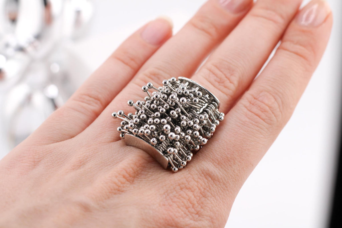 Retro Firework Design Open Ring/Adjustable Geometric Chunky Metal Statement Ring/for Women & Men/Trendy Unisex Jewelry Gift/Artistic ring/