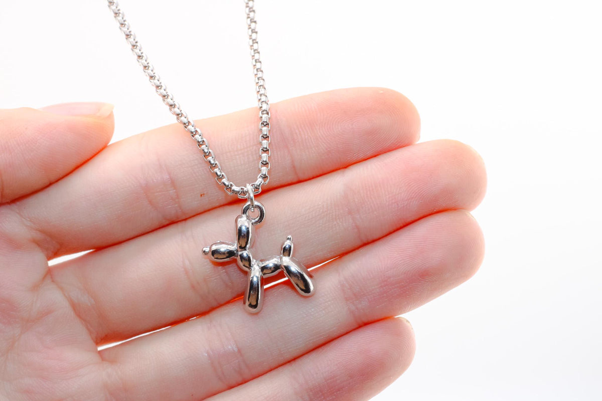 Silver Balloon Dog Necklace, Stainless Steel Pendant, Pet Lover Gift
