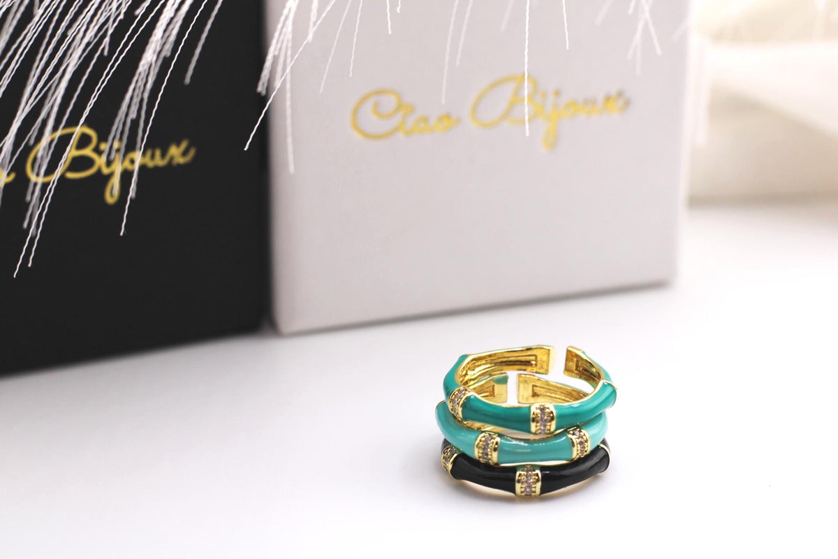 Gold-Plated Enamel CZ Ring: Multicolor Stackable Jewelry
