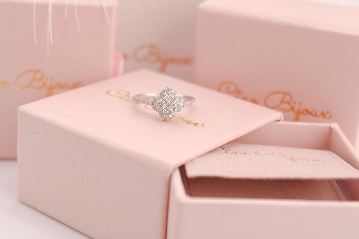 S925 Sterling Silver Moissanite Ring – 0.4 Carat Four-Leaf Clover Design/Pure Silver Elegant Jewelry/Luxury Gift