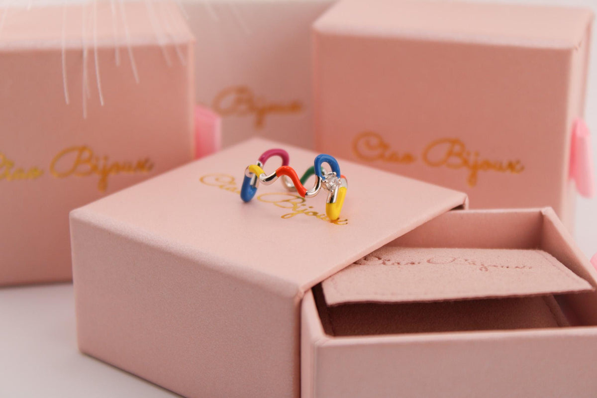 Sterling Silver Rainbow Twist Ring, Candy-Colored Party Jewelry