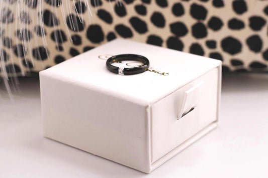 Black Chunky Plastic Ring with Cubic Zirconia