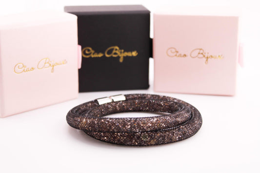 Lovely Crystal Mesh Bracelet/Tube Crystals Double Wrap with Magnetic Clasp/Jewelry for Women, Men, and Girls