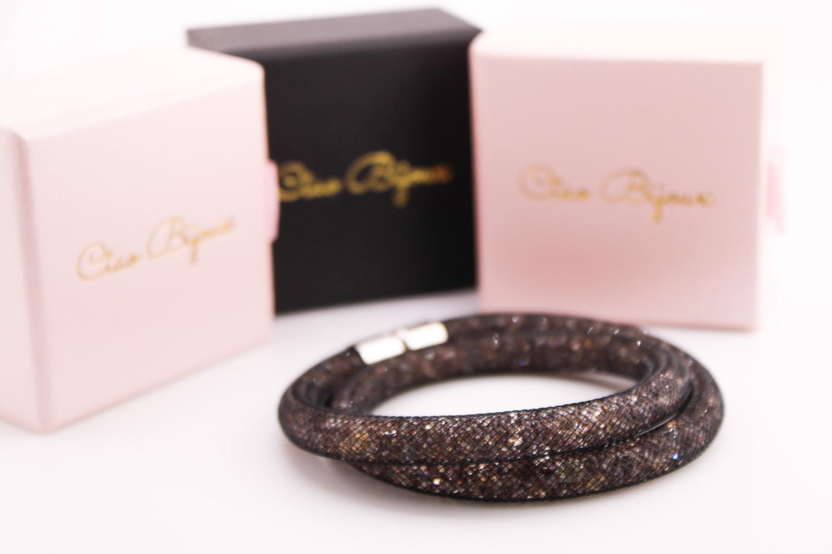 Lovely Crystal Mesh Bracelet/Tube Crystals Double Wrap with Magnetic Clasp/Jewelry for Women, Men, and Girls
