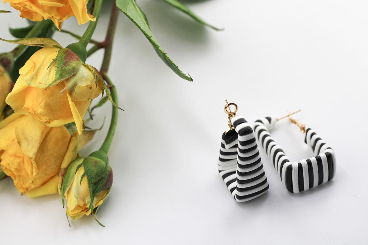 Bohemian Leather Earrings/Black White Stripes/Zebra Print Jewelry/Lightweight Dangle Earrings/ Gift for Her