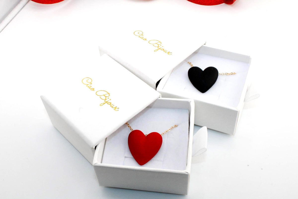 Stainless Steel Heart Necklace/3D Printed Black & Red Pendant/Minimalist Love Jewelry/ Anniversary Gift/Couples Necklace/Valentine's Gift